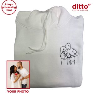 STITCH YOUR MOMENTS, Embroidered Photo,Custom Portrait from photo,outline, Mother's Fathers Day Gift,Anniversary,Portrait Hoodie,for Mum,dad