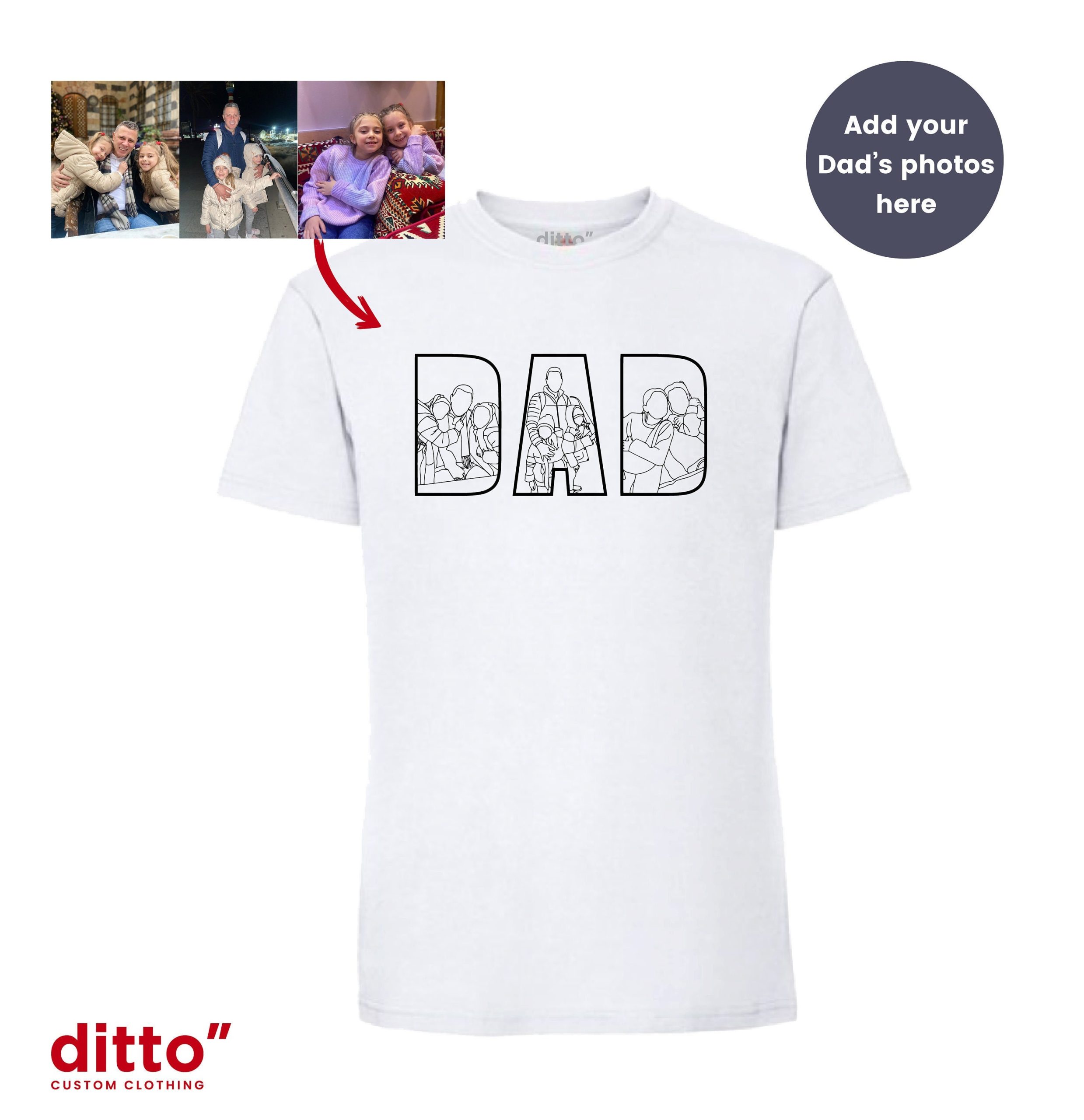 STITCH YOUR MOMENTS, Embroidered Custom Photo for Father's Day, Custom Portrait Collage for Dad, Father's Day,Personalised T-shirt,for Dad